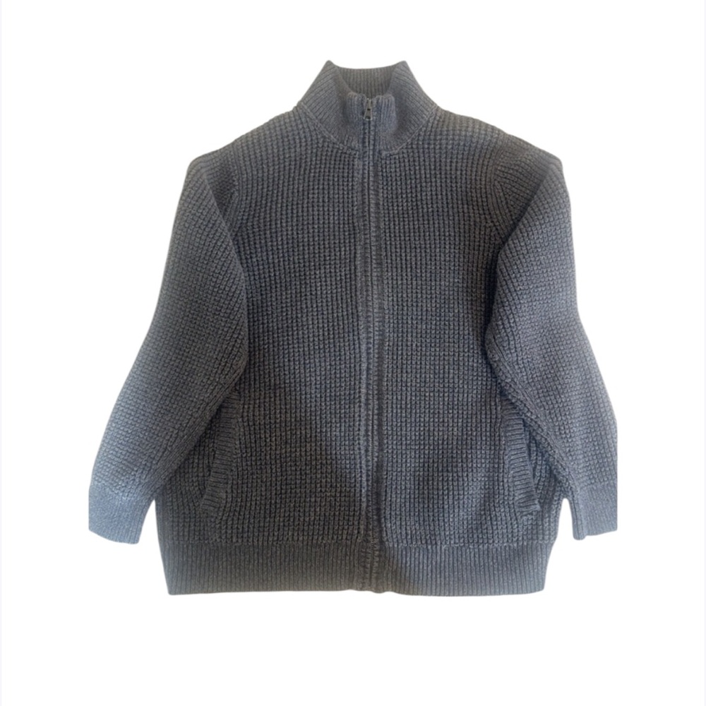 LL Bean Organic Cotton Full Zipper Heavy Knit Sweater Indigo Size M‎